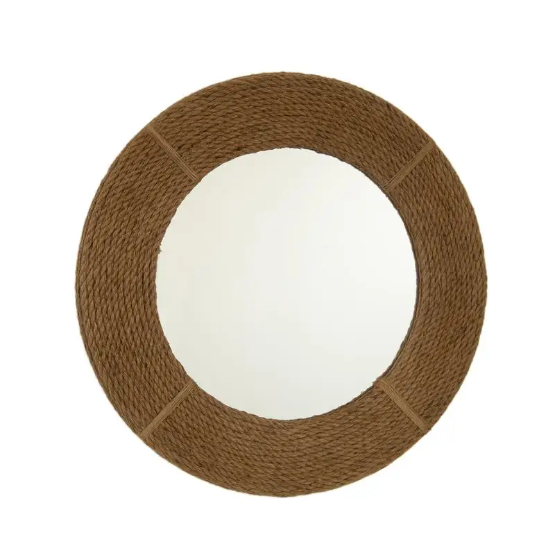 

24" Breeza Circle Mirror, Hand-woven Hemp Wall Hanging, Earth Yellow, Perfect for Bathroom, Bedroom, Living Room, Entryway