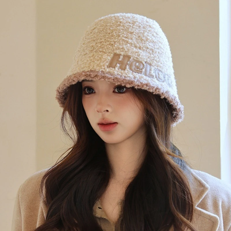 

Handmade Bucket Hat Plush Decorated Cloches Beanie Hat for Women Party 066C