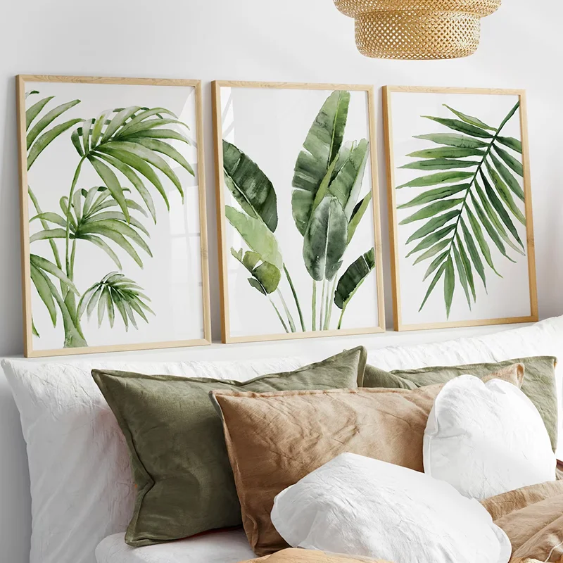 3PCS Green Tropical Leaves Posters  Botanical Coastal Wall Art  Canvas Prints Room Decoration Home Decor  Wall Decoration Set