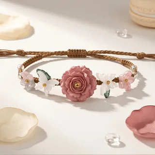 Chinese Style Lucky Rose Flower Braided Bracelet For Women Adjustable Woven Jewelry Multi Color Auspicious Blessing Daily Gift