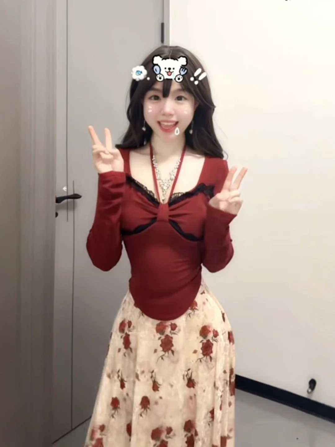 

Retro Unique Beautiful Floral Print Top And Half Skirt Two Piece Set Anti Aging Whole Set Ootd Spring 2026 Comfortable Fashion