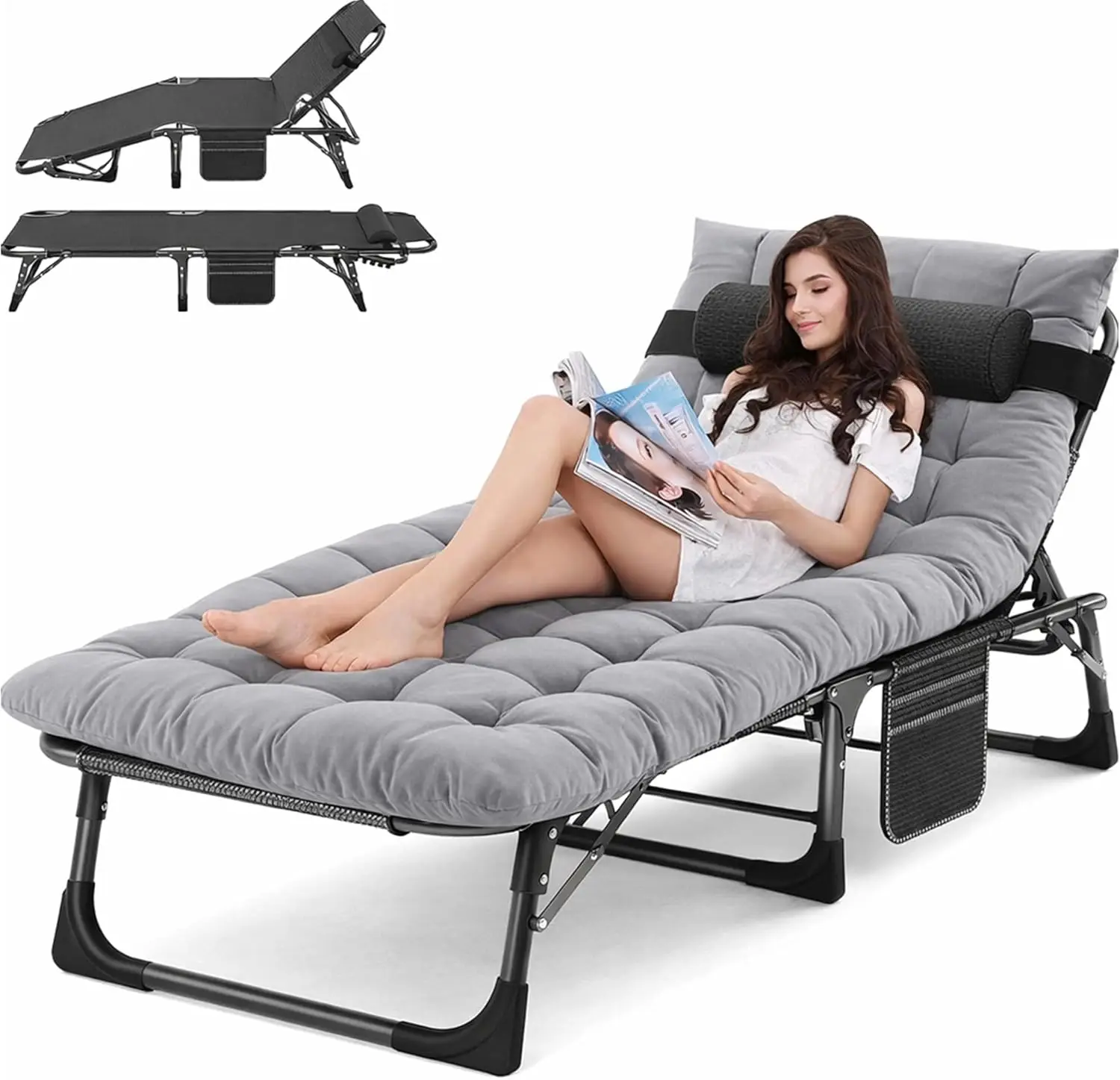 

5-Position Adjustable Chaise Lounge Chair, Heavy Duty Outdoor Tanning Chair for Pool Patio Lawn, Supports 440 lbs
