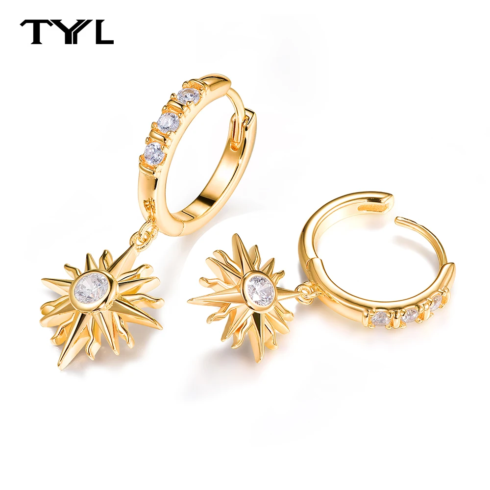 TYYL 925 Silver Sun Shape Moissanite Drop Earrings Women Temperament All-match Hoop Earring Unique Design Female Charm Jewelry