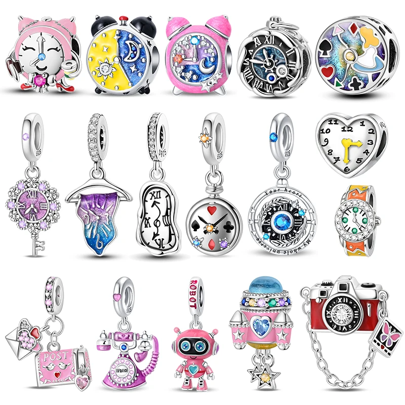 New 925 Sterling Silver Time Machine Time Travel Alarm Clock Charms Beads Fit 925 Original Bracelets DIY Jewelry Birthday Gift