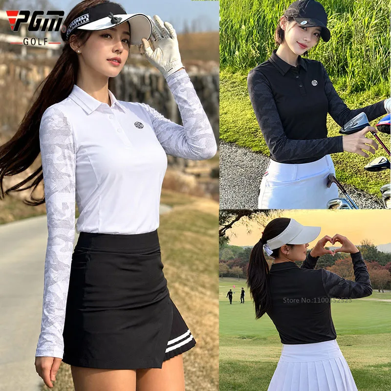 Pgm 2026 Sunscreen Golf Shirts Women Long Sleeve Polo Top Camouflage Print Slim T-Shirt Ladies Breathable Stretch Golf Wear
