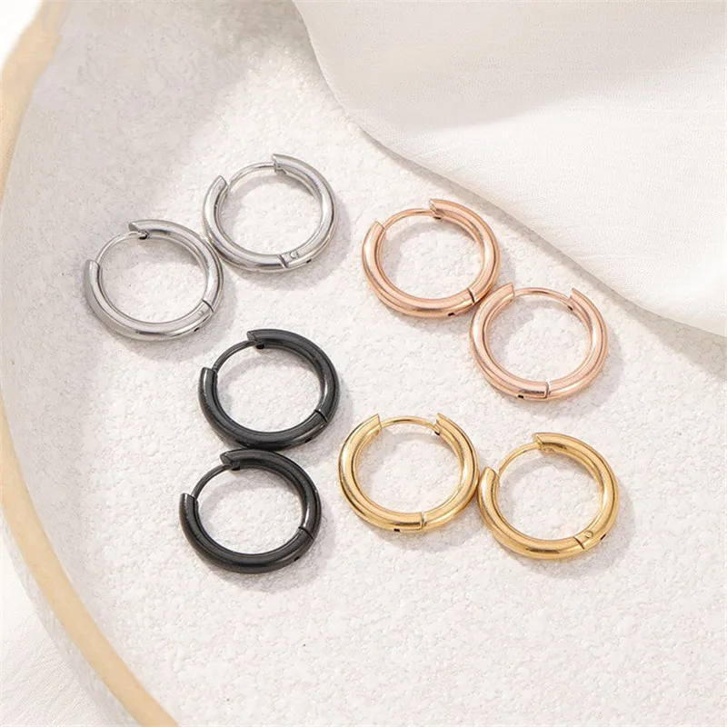 5pcs/lot Stainless Steel Circle Hoop Earrings For Women Girls Black Gold Color Silver Color Round Geometry Earrings Jewelry