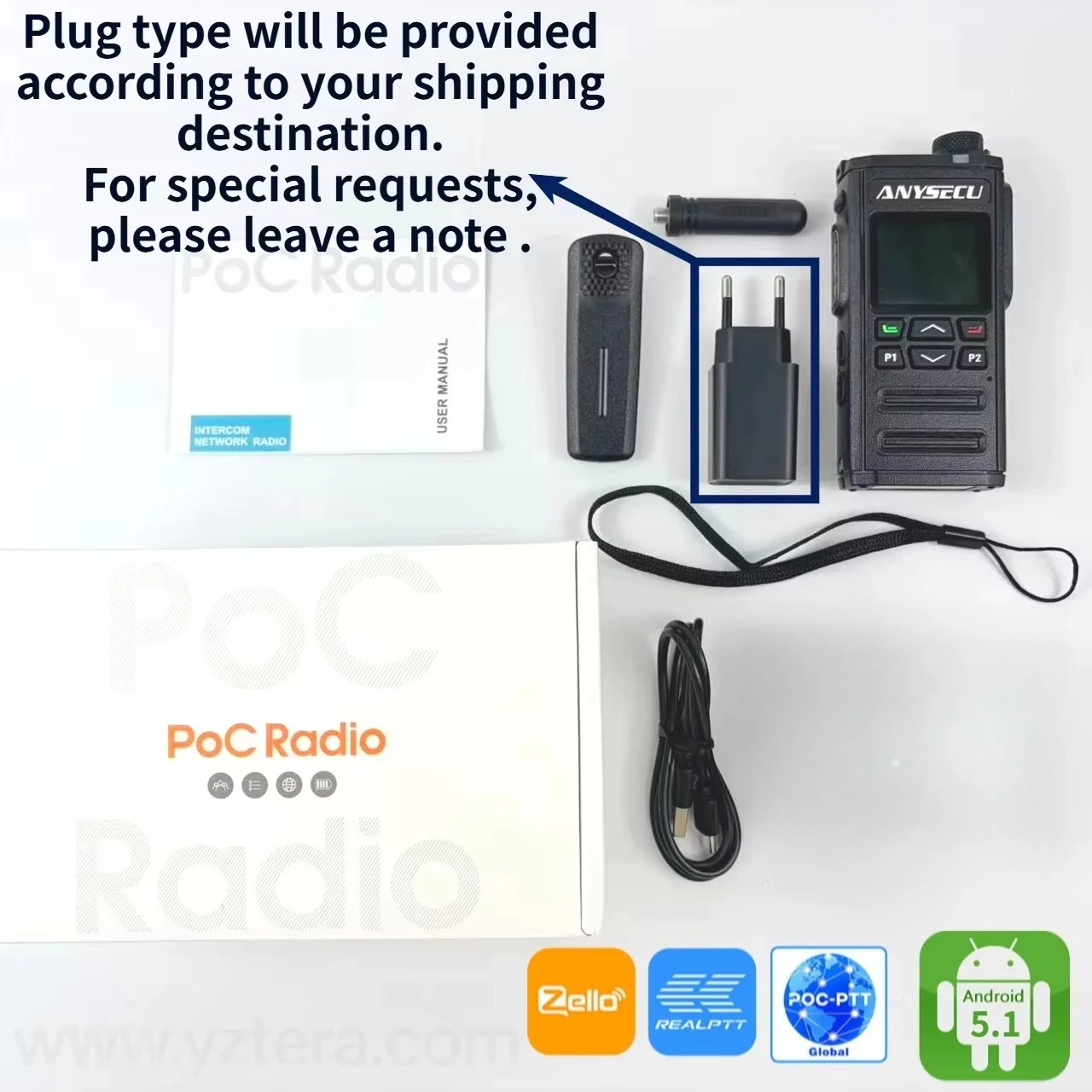 ANYSECU T68 4G LTE Network Radio PTT PoC Two Way Radio Android Portable Walkie Talkie WiFi GPS SIM Card
