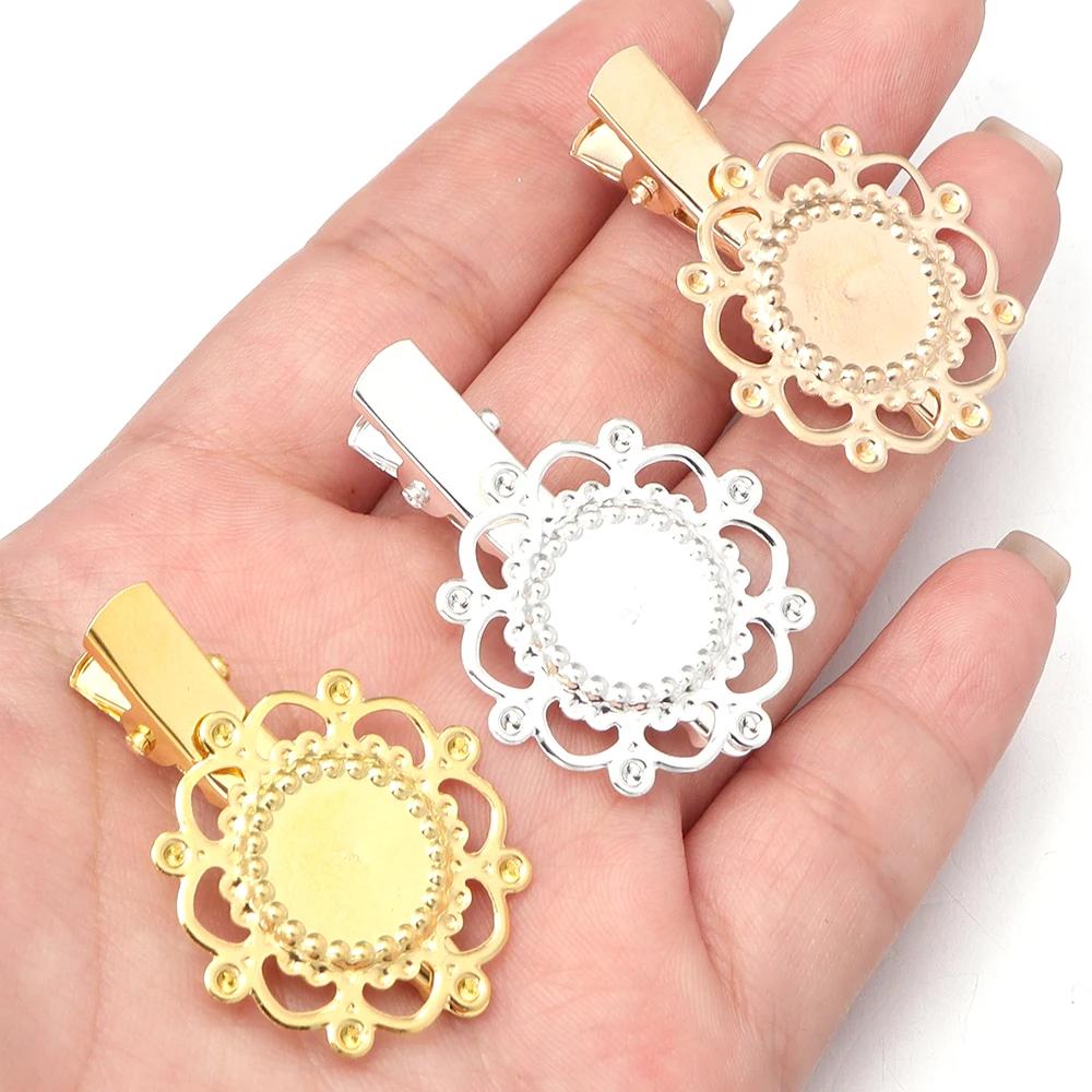 10 pièces de pinces à cheveux vintage en métal ajouré en forme de fleur, base de cabochon et support vierge, type bec de canard, pour femmes et filles, pour loisirs créatifs et accessoires capillaires