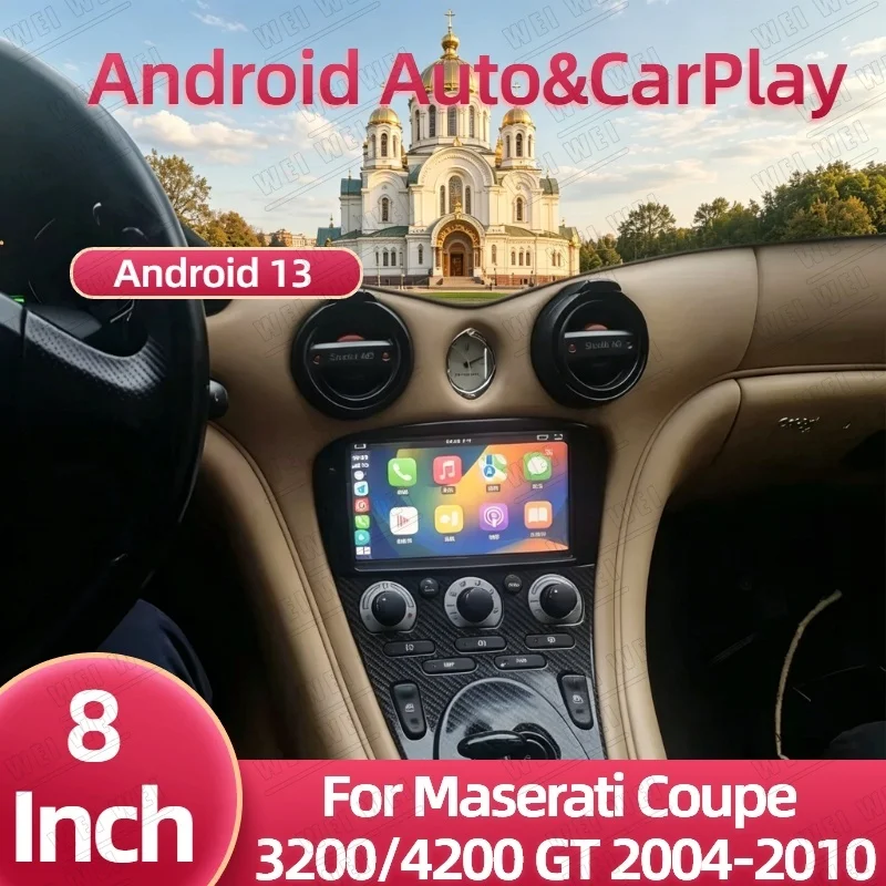Pantalla de coche Android 13 CarPlay de 8 pulgadas para Maserati Coupe 3200 GT 4200 GT 2004-2010, radio de coche, GPS, reproductor multimedia estéreo, vídeo.