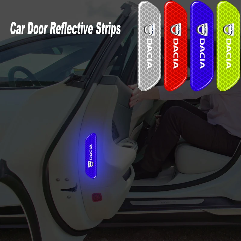 4 Uds. Tiras reflectantes para puerta de coche pegatinas de advertencia de seguridad para Dacia Duster Logan Sandero 2 Mcv 2 Sandero MK Cilo Stepway Dokker