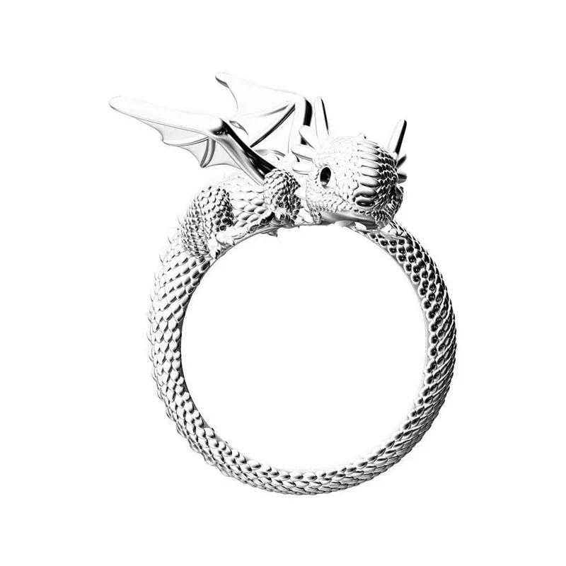 Vintage Dark Dragon Opening Rings for Men Women Cute Animal Silver Color Metal Punk Fashion Finger Ring Fashion Jewelry Party