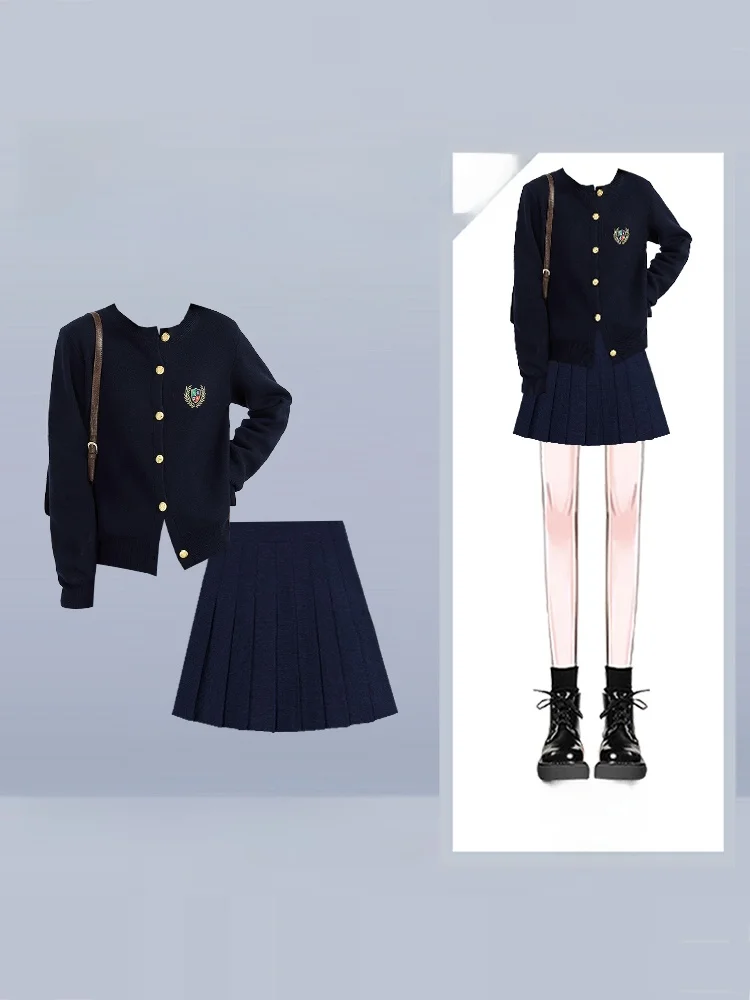 

Осень-зима, корейский студенческий женский вязаный кардиган и ор-юбка, комплект из двух предметов, антивозрастной, несбываемый для см...