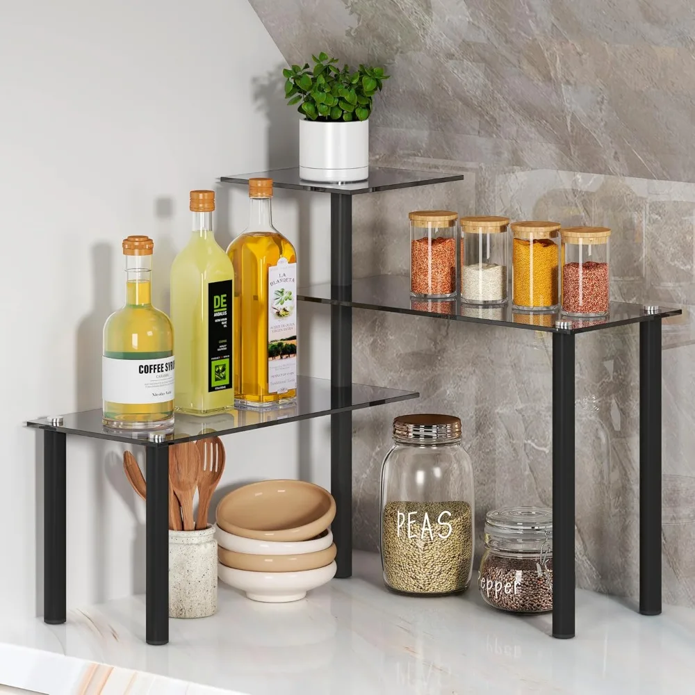 

Полка для кухонной стойки, 3-х уровневый органайзер для столешницы в ванной комнате, подвижная угловая полка, полка для хранения из закаленного стекла, экономия места m