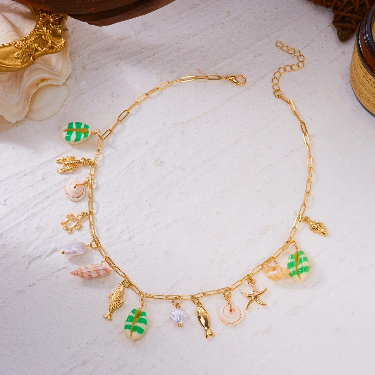 Sommerurlaub Muschel Seestern Conch Fisch Schildkröte Korallen Anhänger Halskette für Damen Herren Imitationsperlen Choker Ozean Strand Schmuck – Detail 17