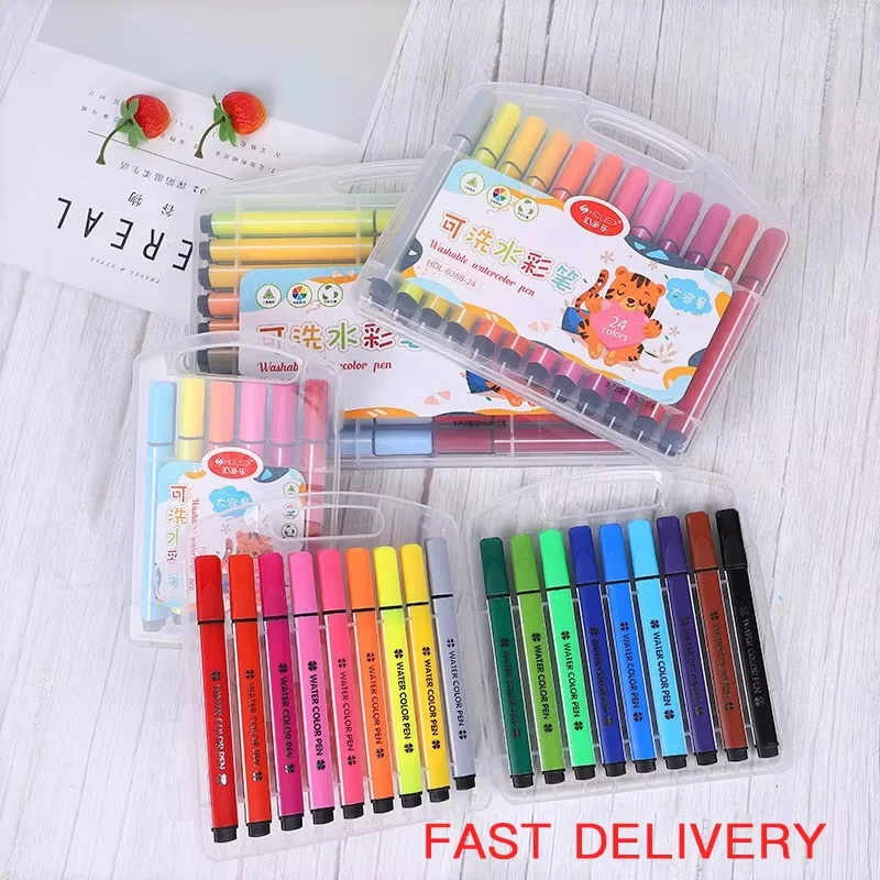 

12/18/24/36/48 Color Marker Painting Pen Non-toxic Watercolor Pen Set Washable Children Cute Drawing Pens Art Supplies