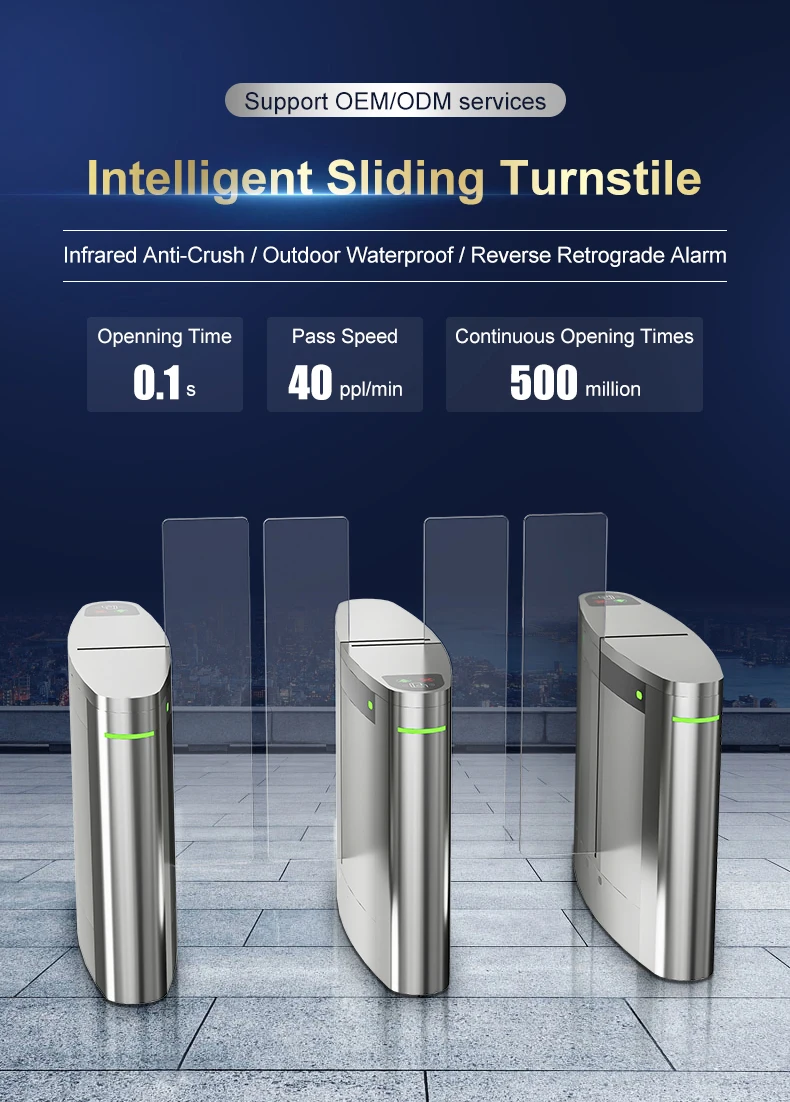 Anti-Static Glass Sliding Speed Gates Turnstile With Card Reader Access Control Silding Turnstile