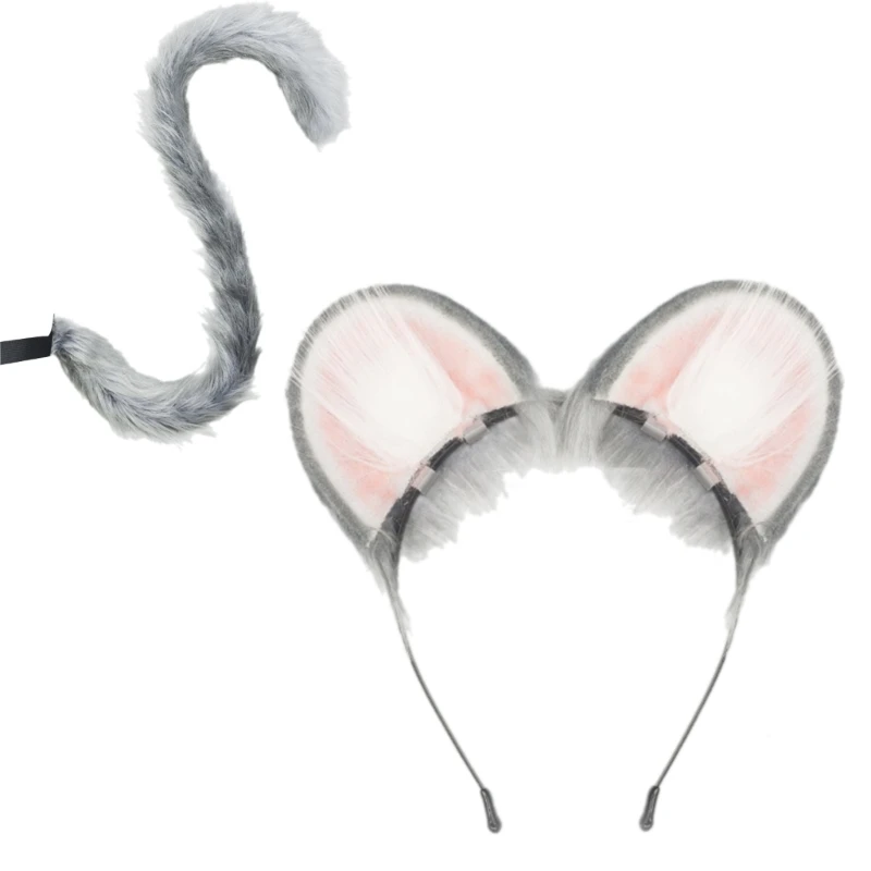 39BB Maus Ohr und Schwanz -Set Faux Pelze Füchse Wolf Ohrstirnband mit Heck Halloween Weihnachts -Cosplay -Party -Kostümzubehör