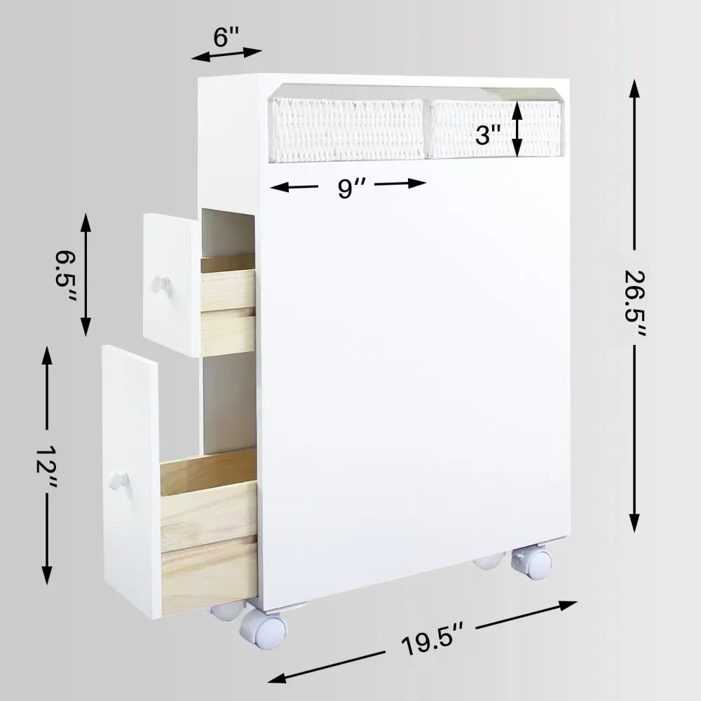 Movable Bathroom Storage Cabinet with 2 Drawers and Shelf, Toilet Paper Storage, Corner Shelves, Bathroom Furniture Sets