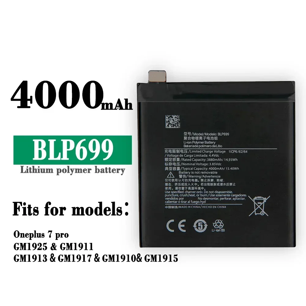 

1x 4000mAh BLP699 Replacement Lithium Battery For OnePlus 7Pro 7 Pro (Not For 7T or 7T Pro) GM1911 Batterie Bateria Batterij