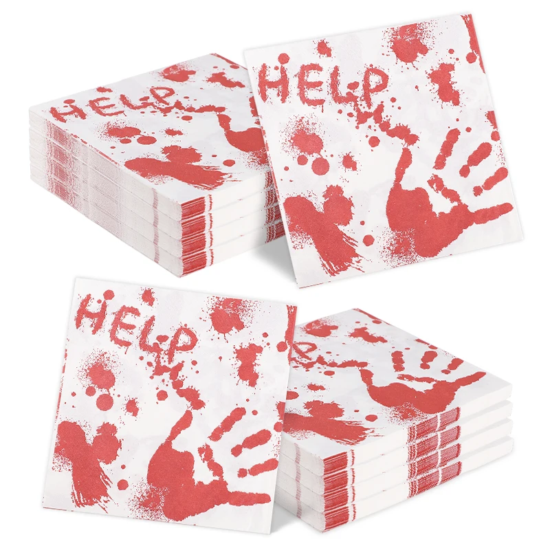 

20/50pcs Halloween Red Handprint Paper Napkins for Halloween Party Home Dinner Table Decoration Supplies Disposable Tissue
