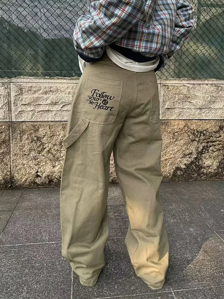 

Vintage Straight Cargo Baggy Jeans Women Embroidery Letter Graphic Wide Leg Trousers Female 90s Do Old Cleanfit Bottoms