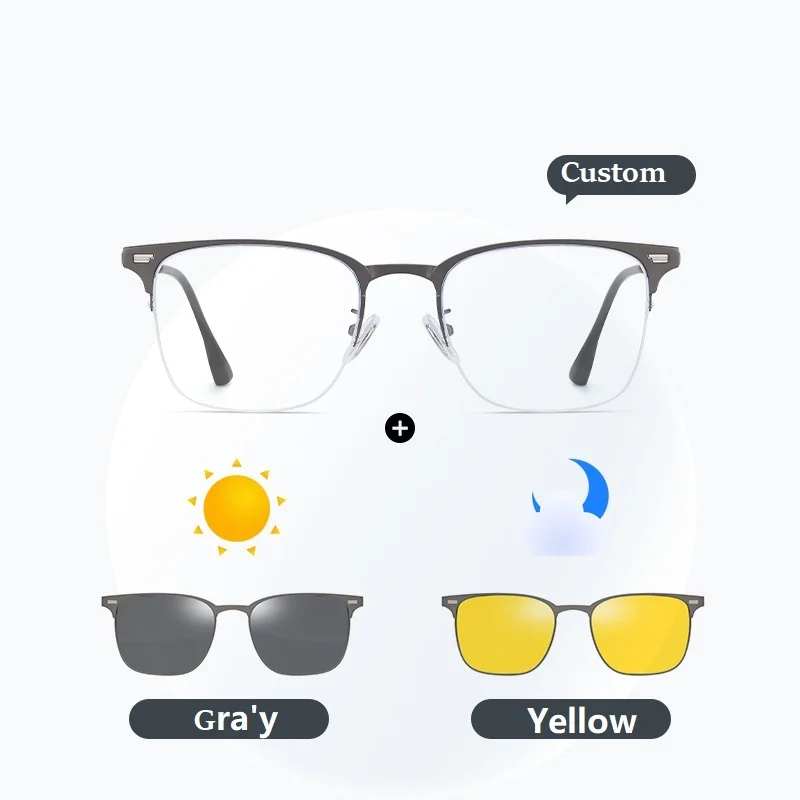 COHK Polarized Sunglasses Men 2 In 1 Magnetic Clip On Sun Glasses UV400 Metal Optical Prescription Eyeglass Frames Magnet Clips