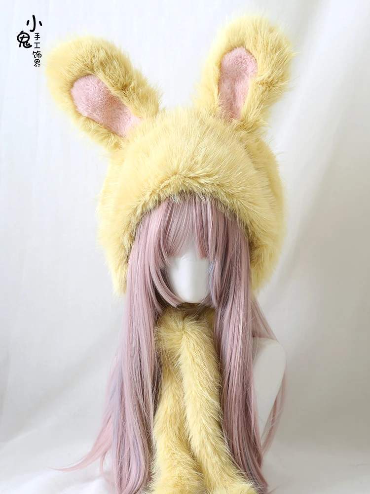 

Original Sweet ears bun hat Japanese cute Lei Feng hat rabbit ears plush warm hat