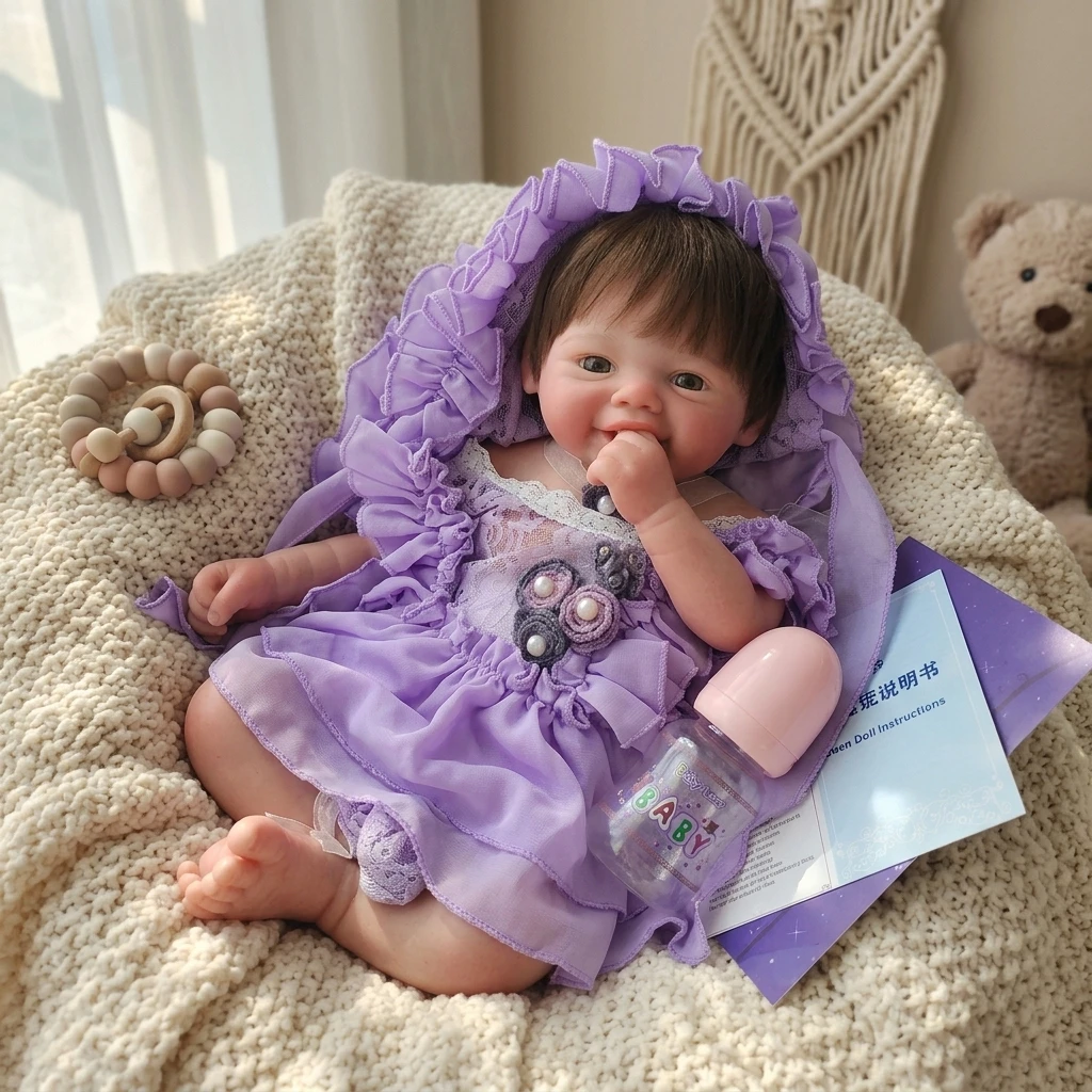 18 Inch Vivienne Silicone Reborn Baby Doll Handmade Soft Newborn Toy Doll Realistic Lifelike Baby Doll for Birthday Presents