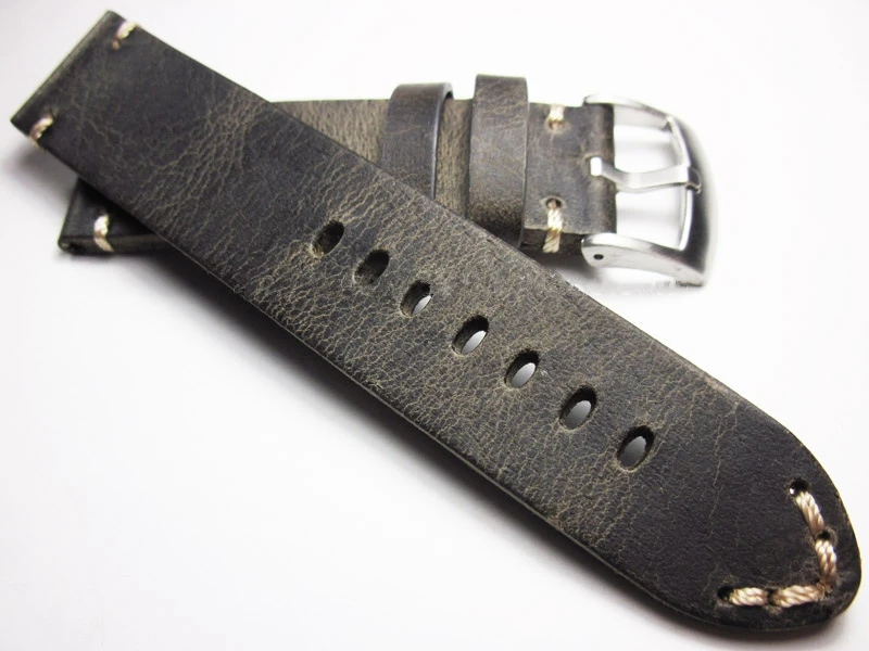 Retro Genuine Leather Watch Strap Cowhide Leather Watchband Bracelet Belt 18 19 20 21 22mm Dark Grey Men Smart Thick Watch Band