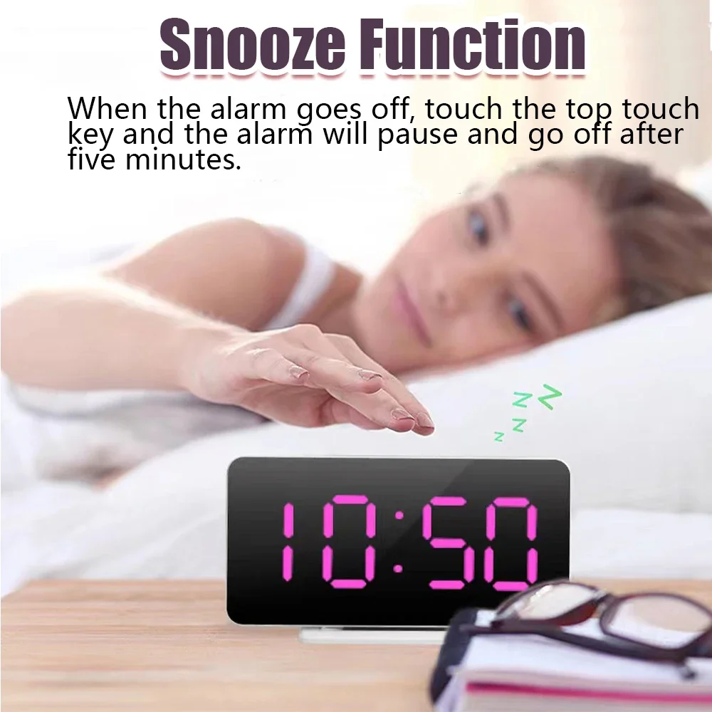 Mirror Table Clock Digital USB Alarm Snooze Display Time Night LED Light Desk Desktop Home Decor Gifts for Children