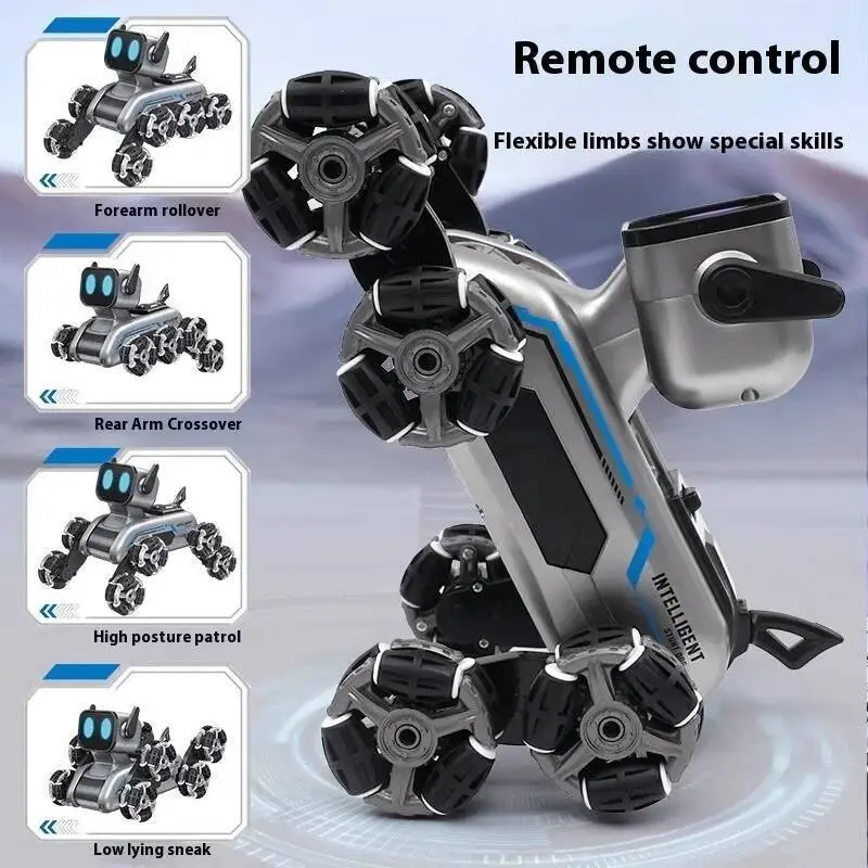 2025 New Smart 8-Wheel Stunt Robot Dog 2.4G Remote&Gesture Control Rechargeable LED Lights&Music RC Children Toy for Kids Gift