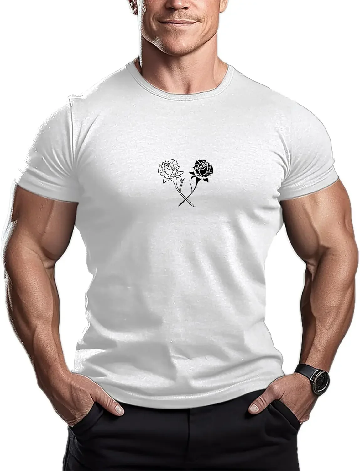

Black Rose White Rose - Mens Bodybuilding T-Shirt - Gym Training Top Fashion Short Sleeve