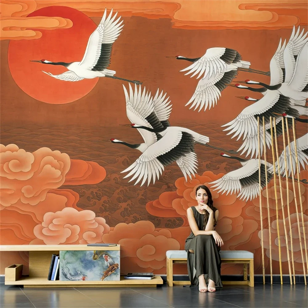 Custom Auspicious clouds cranes TV background wallpapers for living room sofa country tide mural waterproof wallpaper wall paper