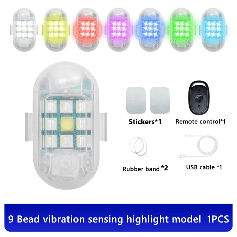 USB Rechargeable 2.4G Wireless Flash Indicator, 9 Lamp Beads Remote Control Anti-Collision Signal Light