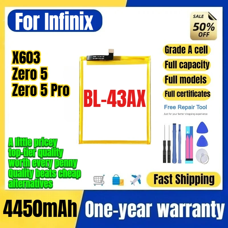 BL-43AX for Infinix Tecno X603/Zero 5/Zero 5 Pro Phone Battery 0 Cycle High Capacity Replacement Bateria Grade A Cell with Tools