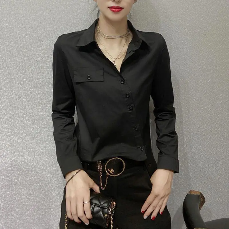 

Office Lady Slim Simplicity Blouse Spring Autumn New Long Sleeve Polo Neck Asymmetrical Shirt Tops Vintage Elegant Women Clothes