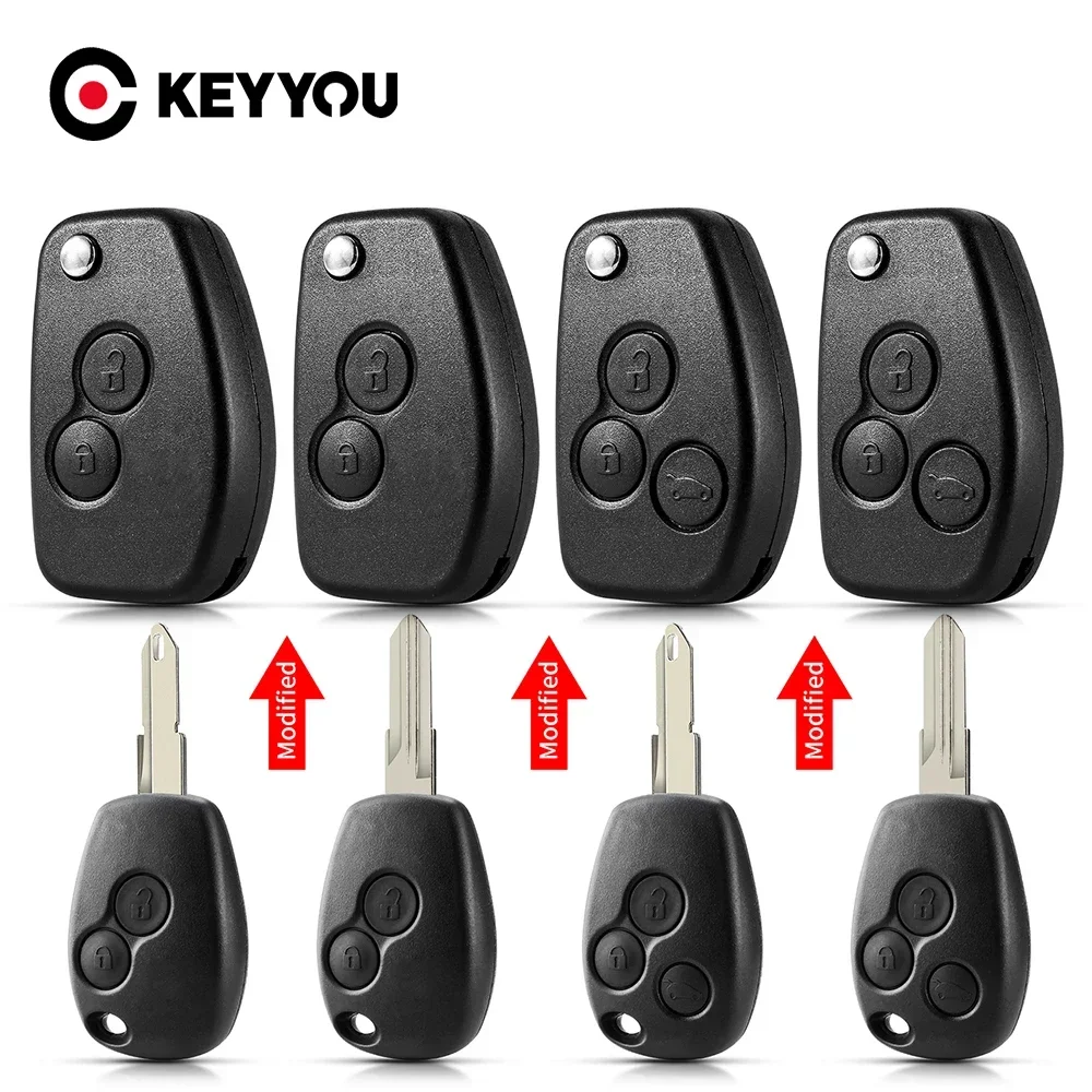 KEYYOU 10PCS VAC102 NE73 Modified Key Shell For Renault Dacia Modus Logan Clio Espace Nissan 2/3BTN Flip Remote Key Fob Case