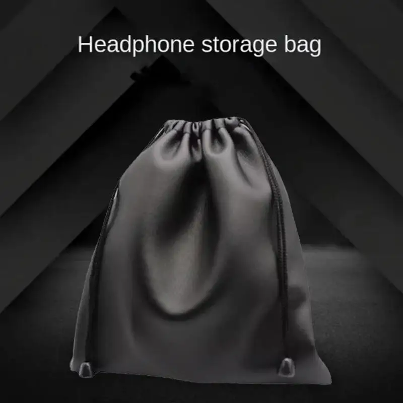1Pc Draw String Bag Headphone Bags Durable Black Dust-proof Drawstring Bag PU Leather Headset Bag Durable Multi Purpose Storage