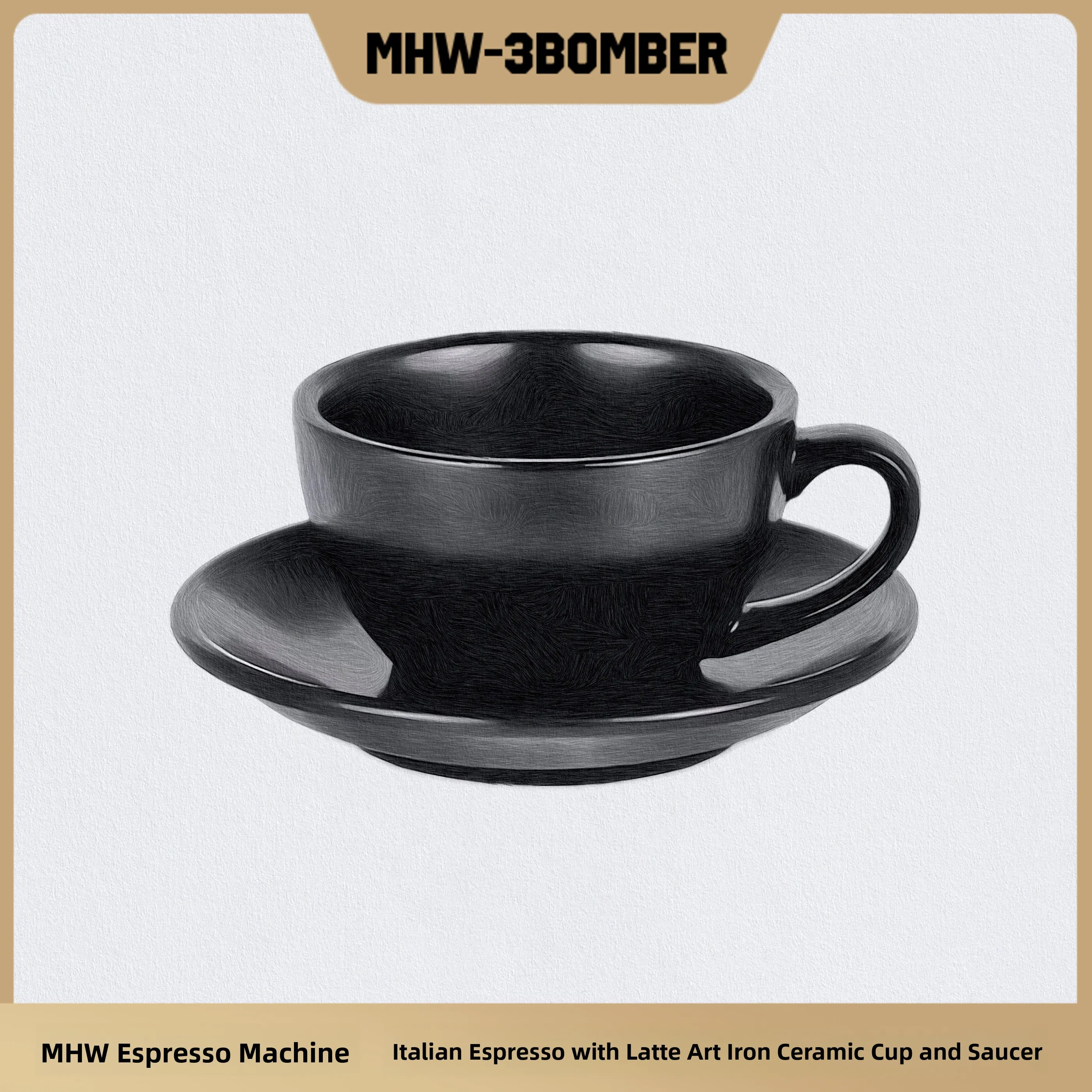 

MHW3BOMBER Simple Ceramic Latte Coffee Cup Home Use Italian Style 280ml with Tray Non-Handmade Dining Table Utensils