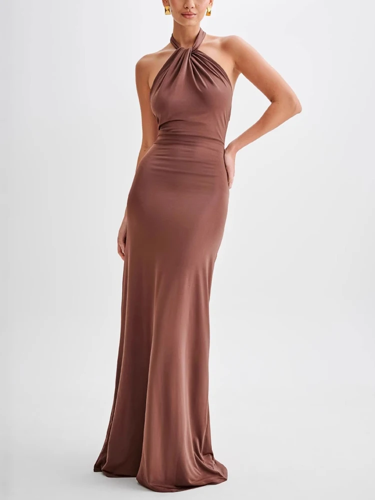Sexy Damen Rückenfreies Maxikleid Modisches Neckholder-Abendkleid Figurbetontes Ballkleid Elegantes Schulterfreies Kleid