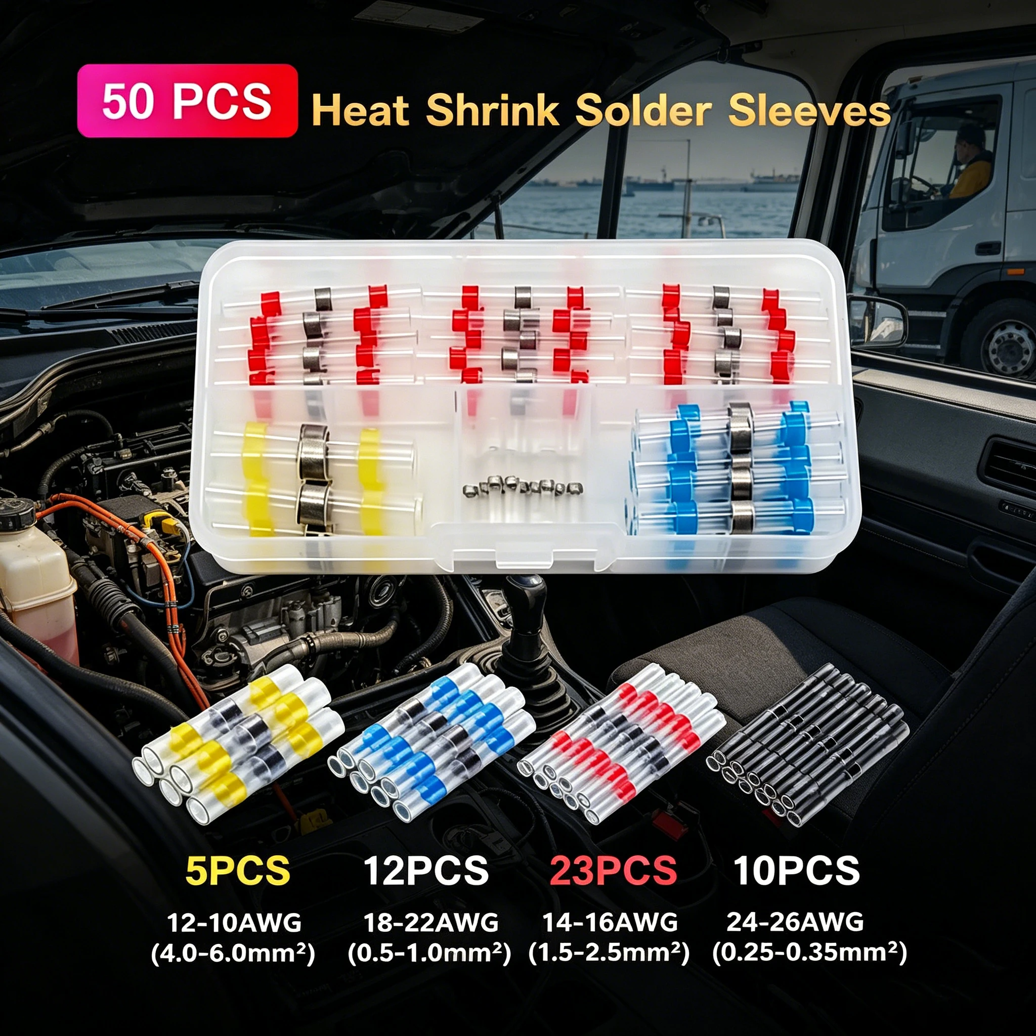 50pc SelfSoldering Heat Shrink Butt Connector Waterproof Seal Wire Terminals Electrical Cable Splice for Auto Marine Boat Repair