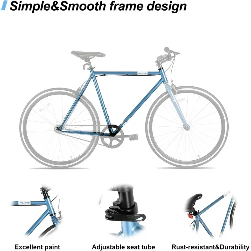 AQHiland 700C Mens Road Race .Single Speed Fixed Gear Womens with Light Frame.Adult Urban Hybrid Bike