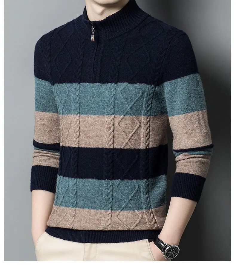 

Cashmere Cotton Round Neck Men Sweater Autumn Winter Man Pullover High Neck Sweater Hombre Pull Homme Hiver Jumper R160