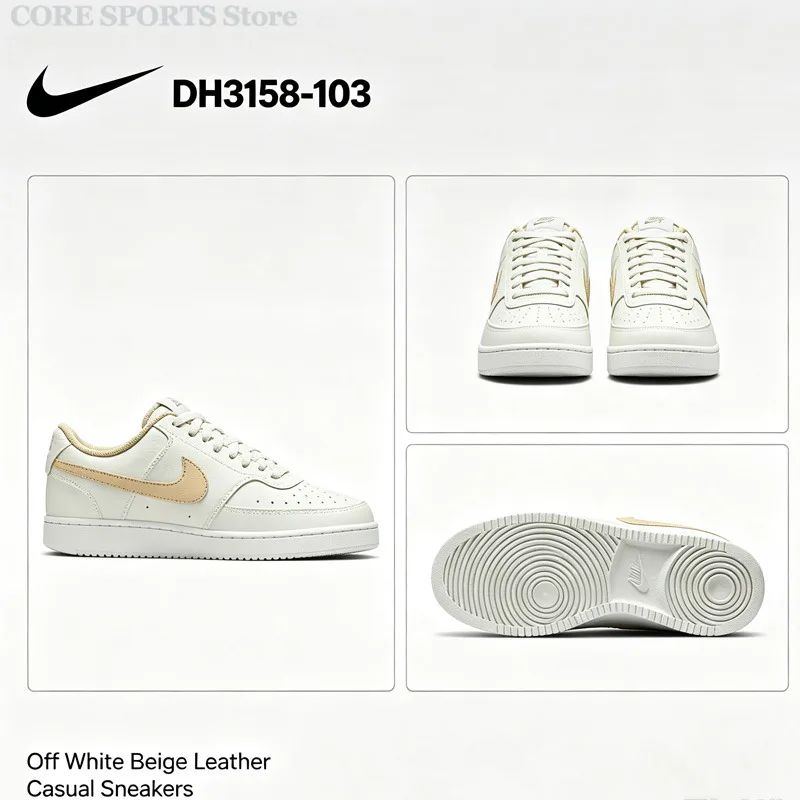 W NIKE COURT VISION LO NN DH3158-103 Womens Low Top Casual Shoes Off White Beige Leather Breathable Street Sneakers