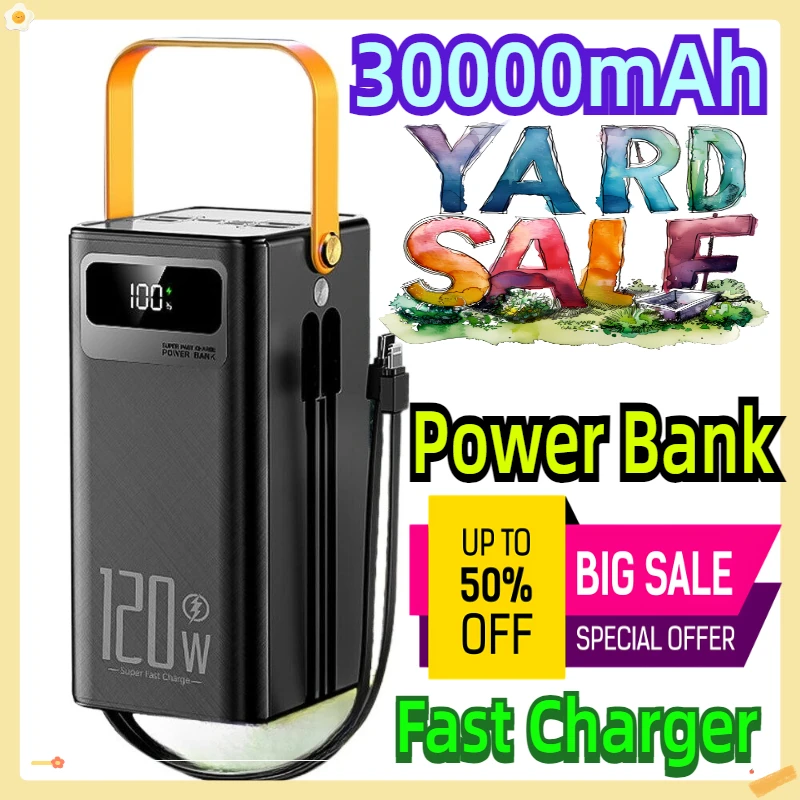 

For Mobile Phones 30000mAh 120W/66W Mobile Power Bank Fast Battery Charger Large Capacity