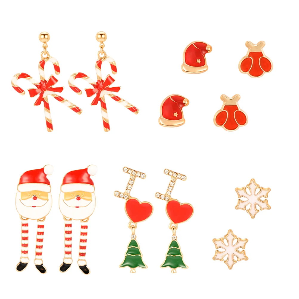 

Earrings Candy Cane Stud Festive Jewelry Safe Material Unique Design Gift Christmas Ear Jewelry Women Parties Dates