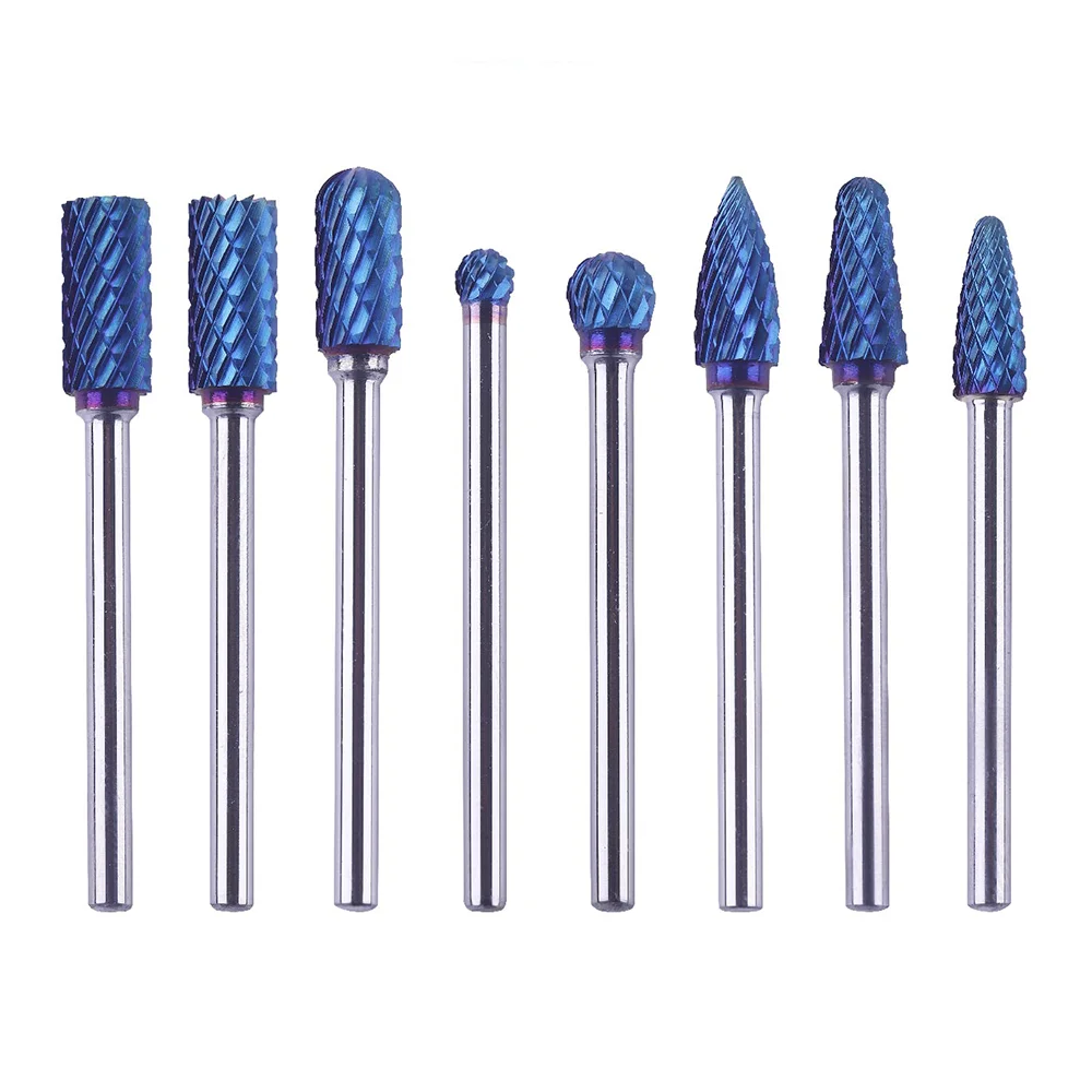 Custom Blue Nano Coating 8pcs Rotary Point Recycling Tungsten Drill Bit Carbide Burr Set