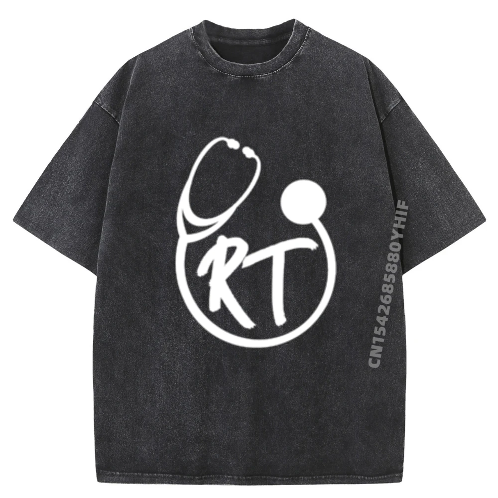 

Футболки с принтом Респираторный терапевт RT Стетоскоп Карманные топы и футболки Винтажная футболка Мужская свободная стираная футболка