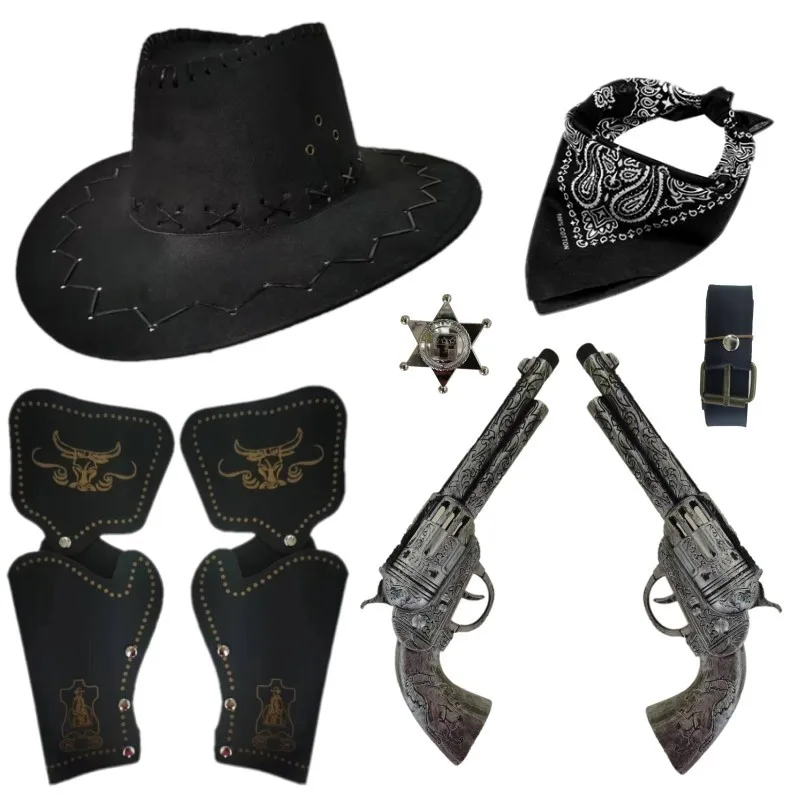 Masquerade Props Vintage Western Cowboy Gun Weapon Pistol Holster Belt Chapter Plastic Christmas Cosplay Props Kids adult Gift