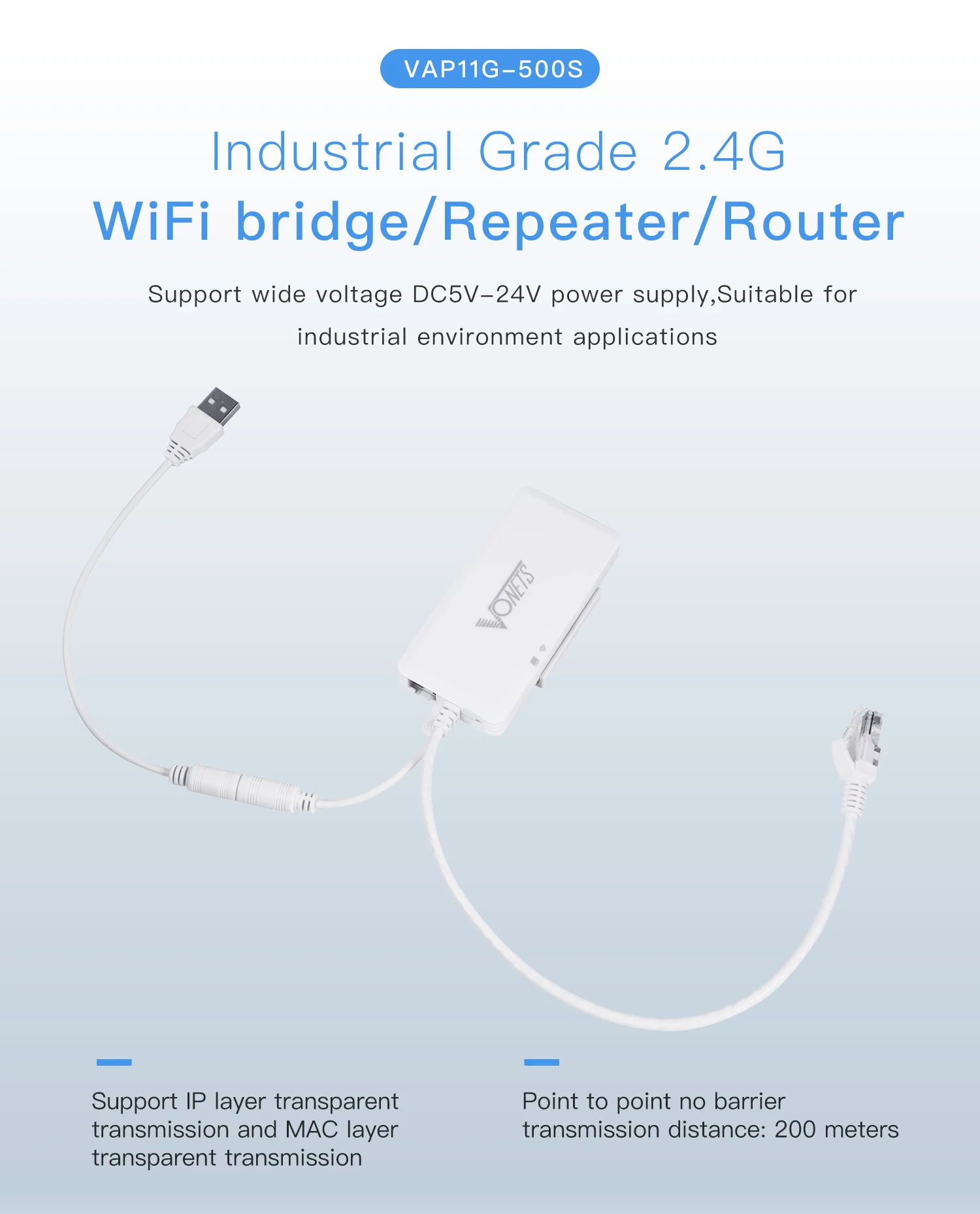 VONETS 2.4GHz WiFi Router Wireless Bridge Ethernet Repeater WiFi Extender RJ45 Adapter for Monitor Network Devices VAP11G-500S